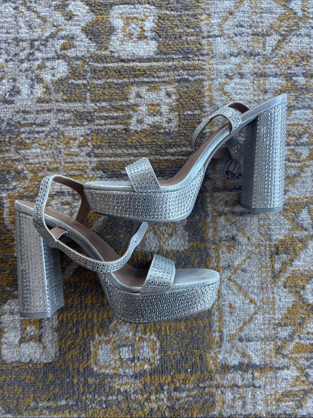 Call It Spring Silver Rhinestone Platform Block Heels